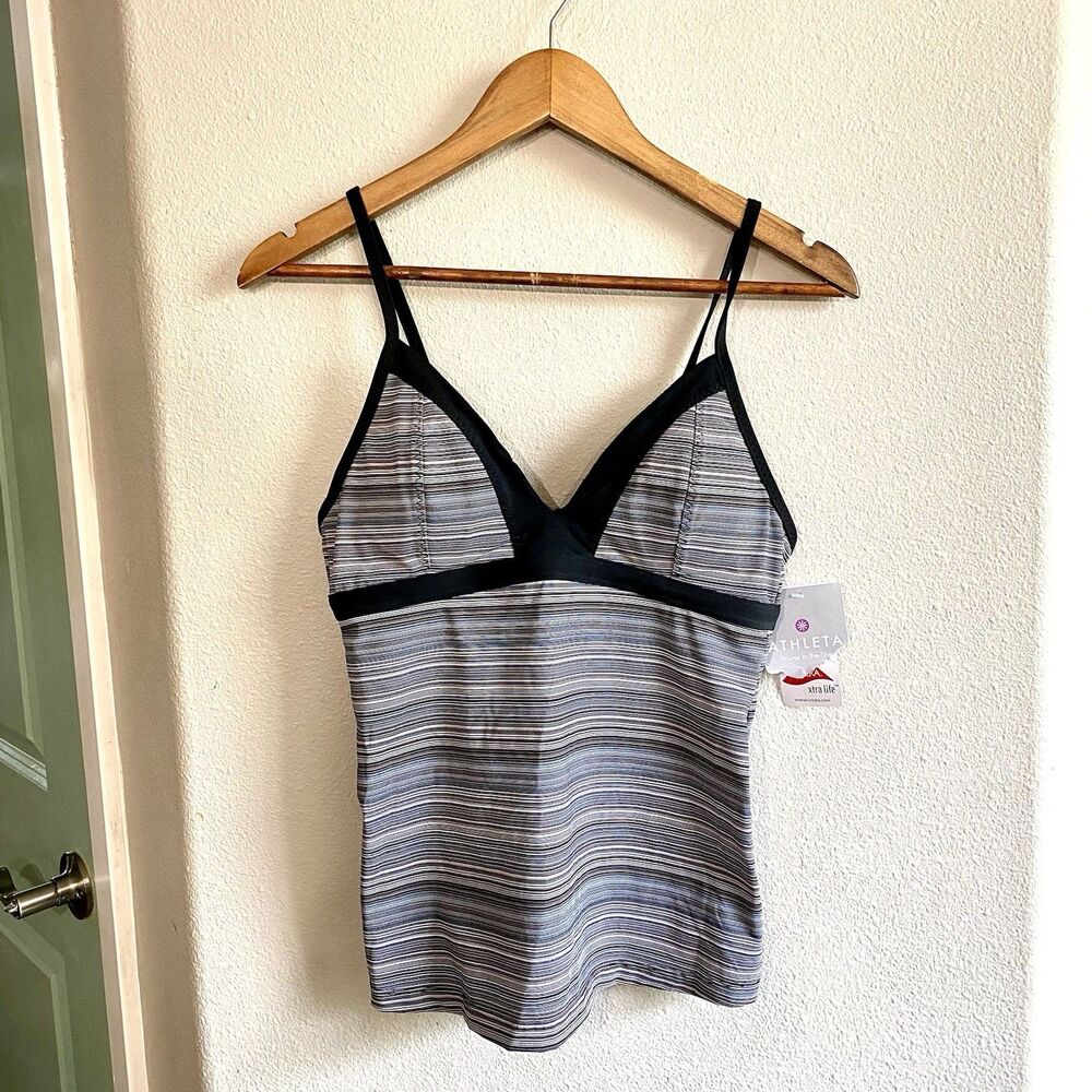 Athleta Veracruz Stripe Tankini Swim Top Black Stripe Size Medium NEW With Pads